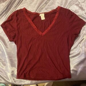 Bozzolo Burgundy V-Neck Short Sleeve Top